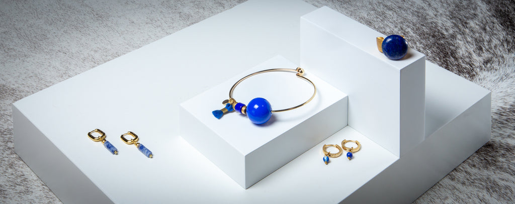 Azure Lapis Lazuli Gold Plated Ring Earrings Bangle